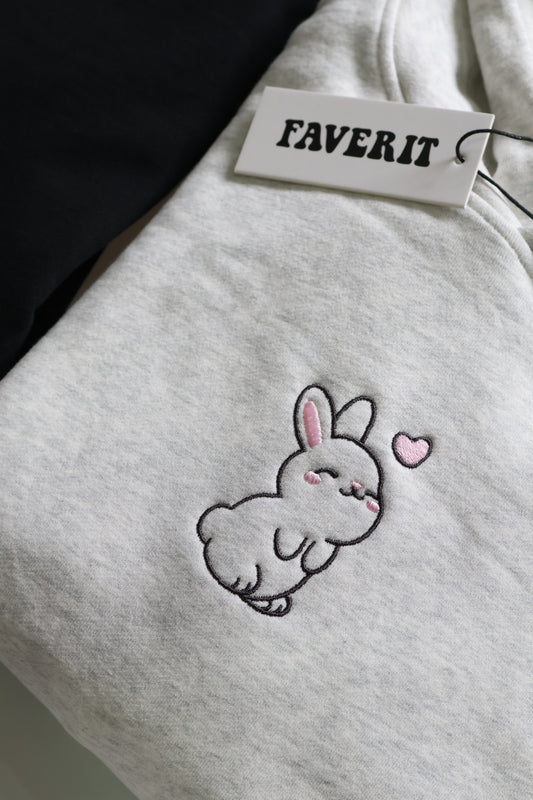 Heavyweight Premium Boxy Bunny Hoodie - Heather Grey