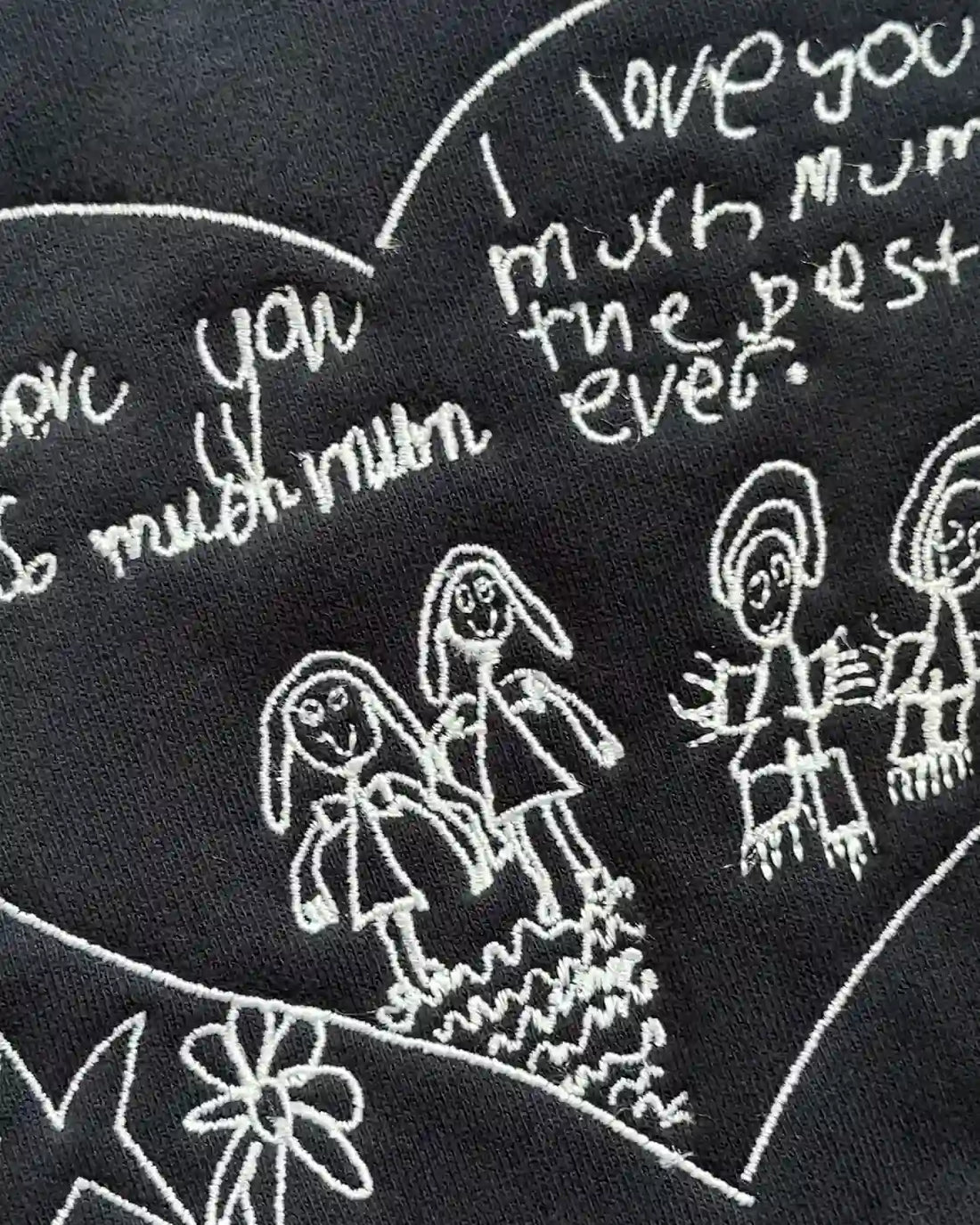 Child's handwritten "I love you mum the best ever" embroidered on hoodie — mothers day gift idea Australia, custom kids drawing hoodie by Faverit