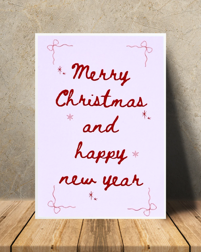 Pink Merry Christmas and Happy New Year Print – Festive Holiday Art, A4/A5/A6