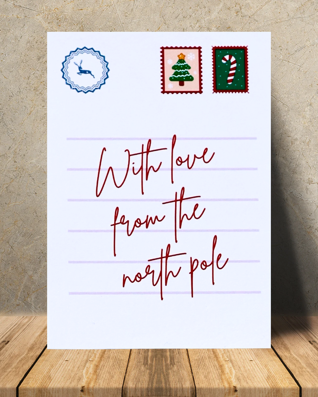 Postcard-Style “With Love from the North Pole” Print – Holiday Art, Festive Christmas Decor