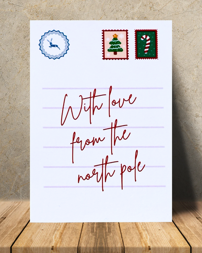 Postcard-Style “With Love from the North Pole” Print – Holiday Art, Festive Christmas Decor