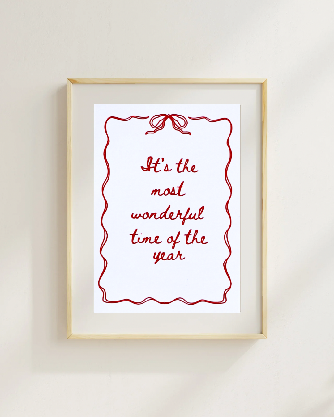Christmas Print – “It’s the Most Wonderful Time of the Year” | Festive Bow Art | Holiday Wall Decor