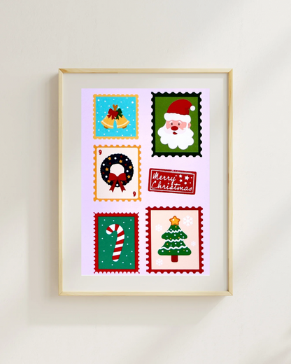 Christmas Stamps Art Print – Festive Postal-Inspired Holiday Decor | A4 / A5 / A6 🎄