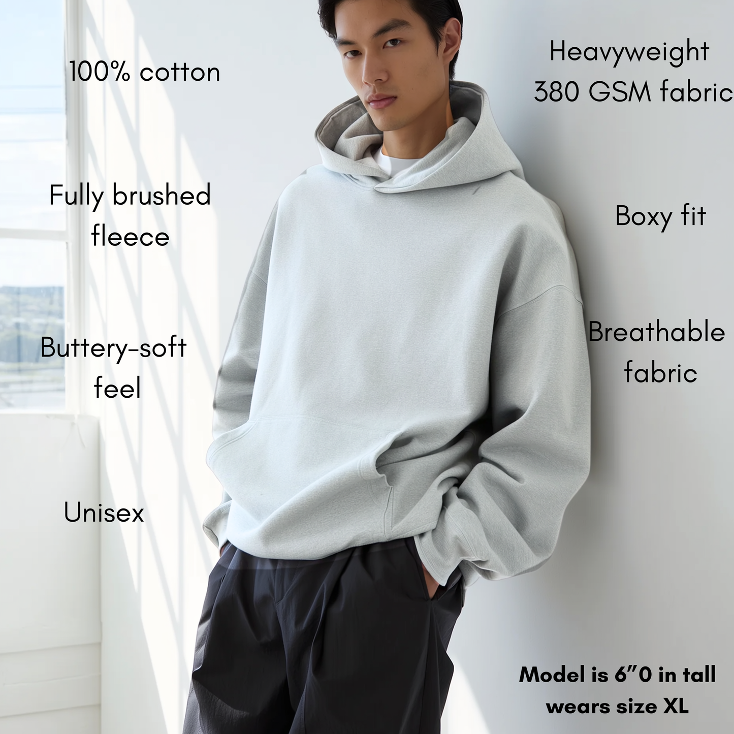 Heavyweight Premium Boxy Grey Fleece Hoodie