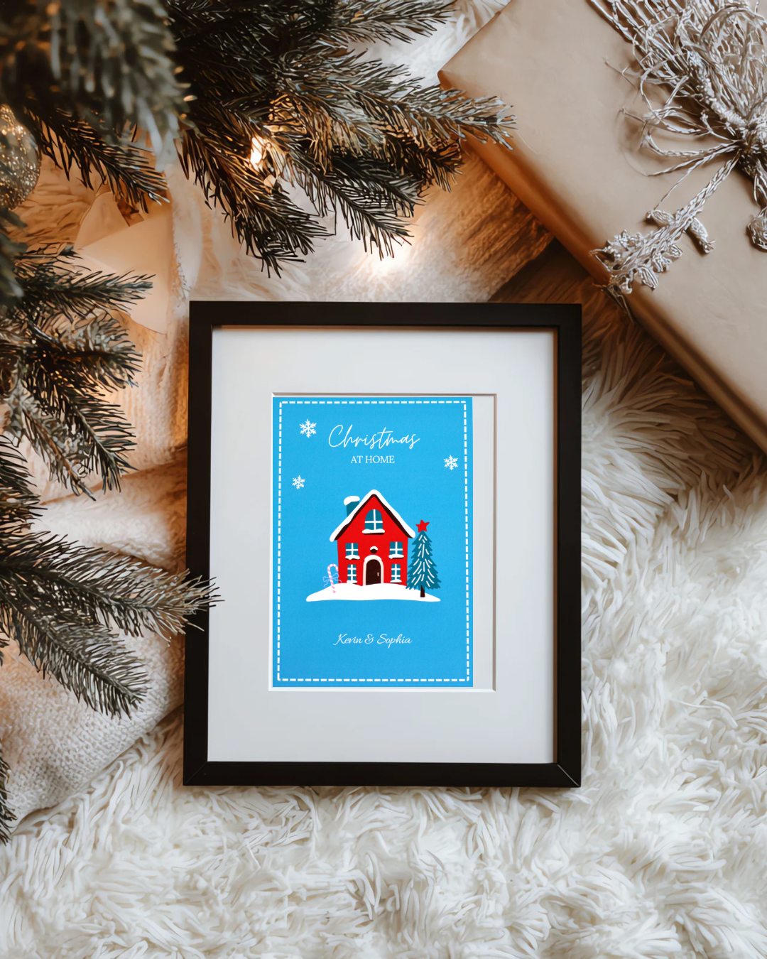 Personalised Christmas Home Print – Custom Family Christmas Art – Holiday House Illustration – A4 / A5 / A6