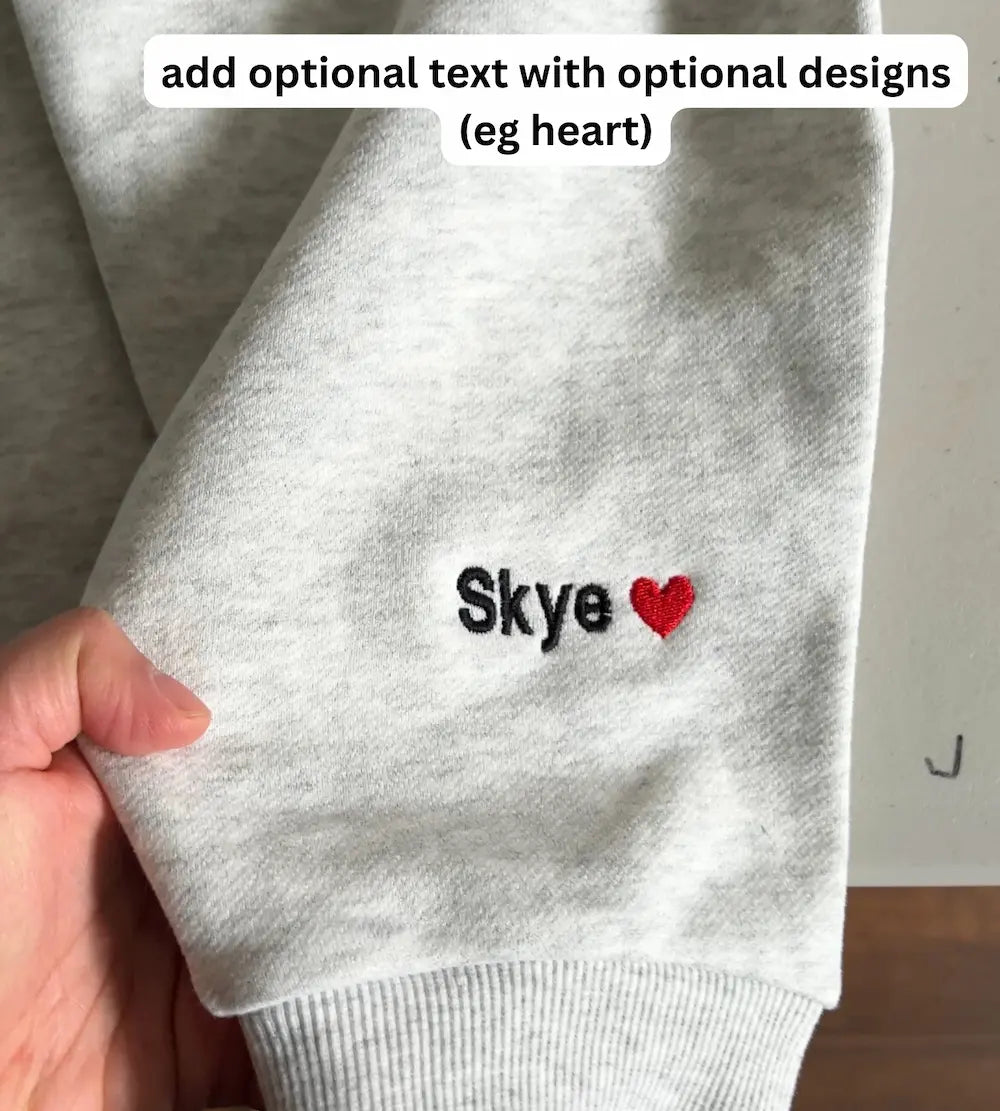 Personalised dog portrait hoodie grey — custom dog face sweatshirt made from photo, embroidered in Melbourne Australia