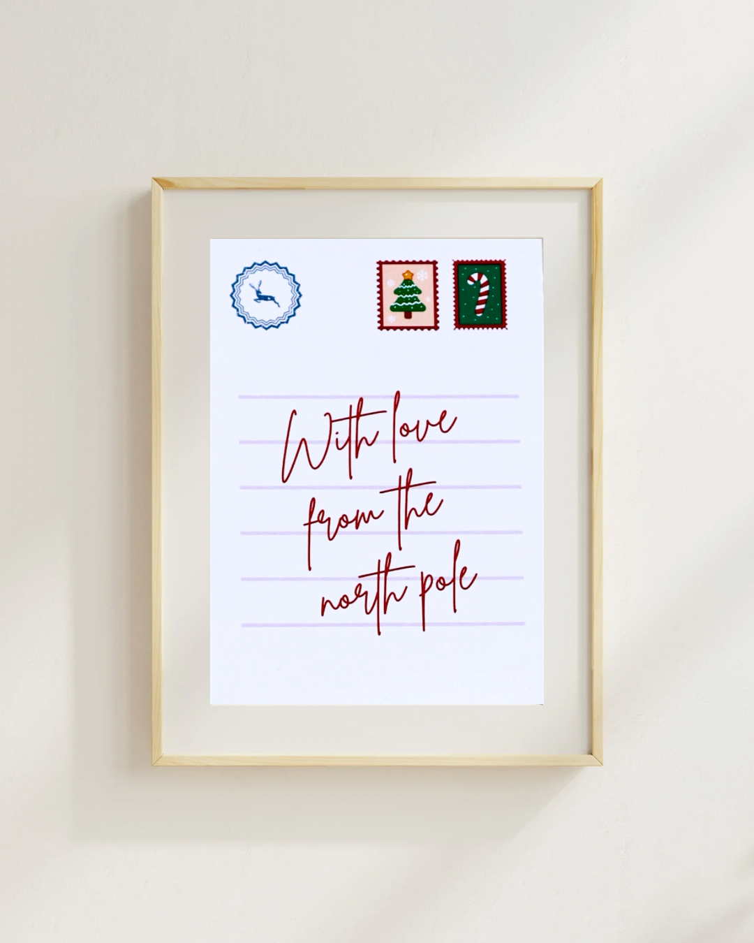 Postcard-Style “With Love from the North Pole” Print – Holiday Art, Festive Christmas Decor