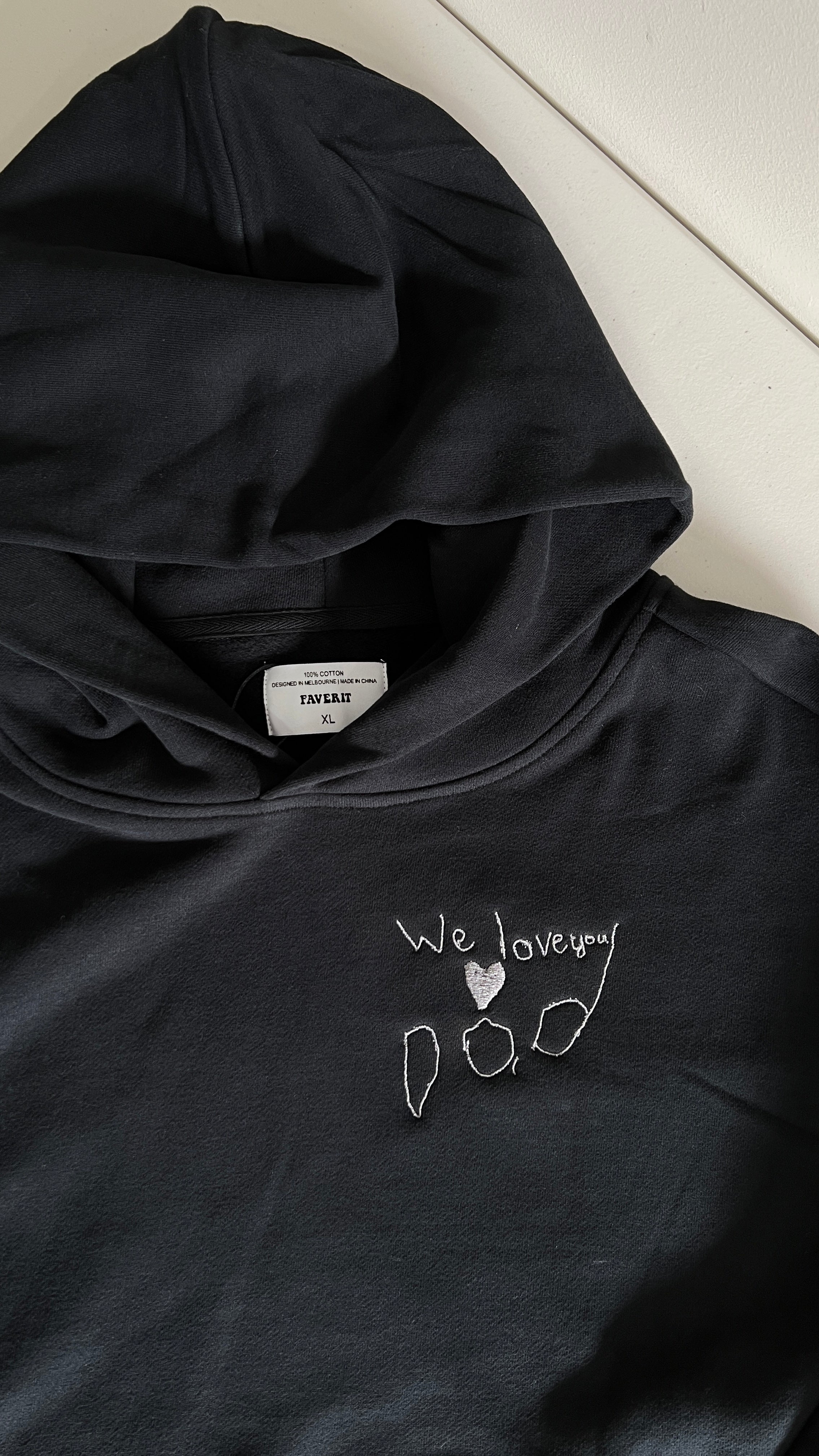 Kid's handwriting embroidered on a heavyweight jumper Australia