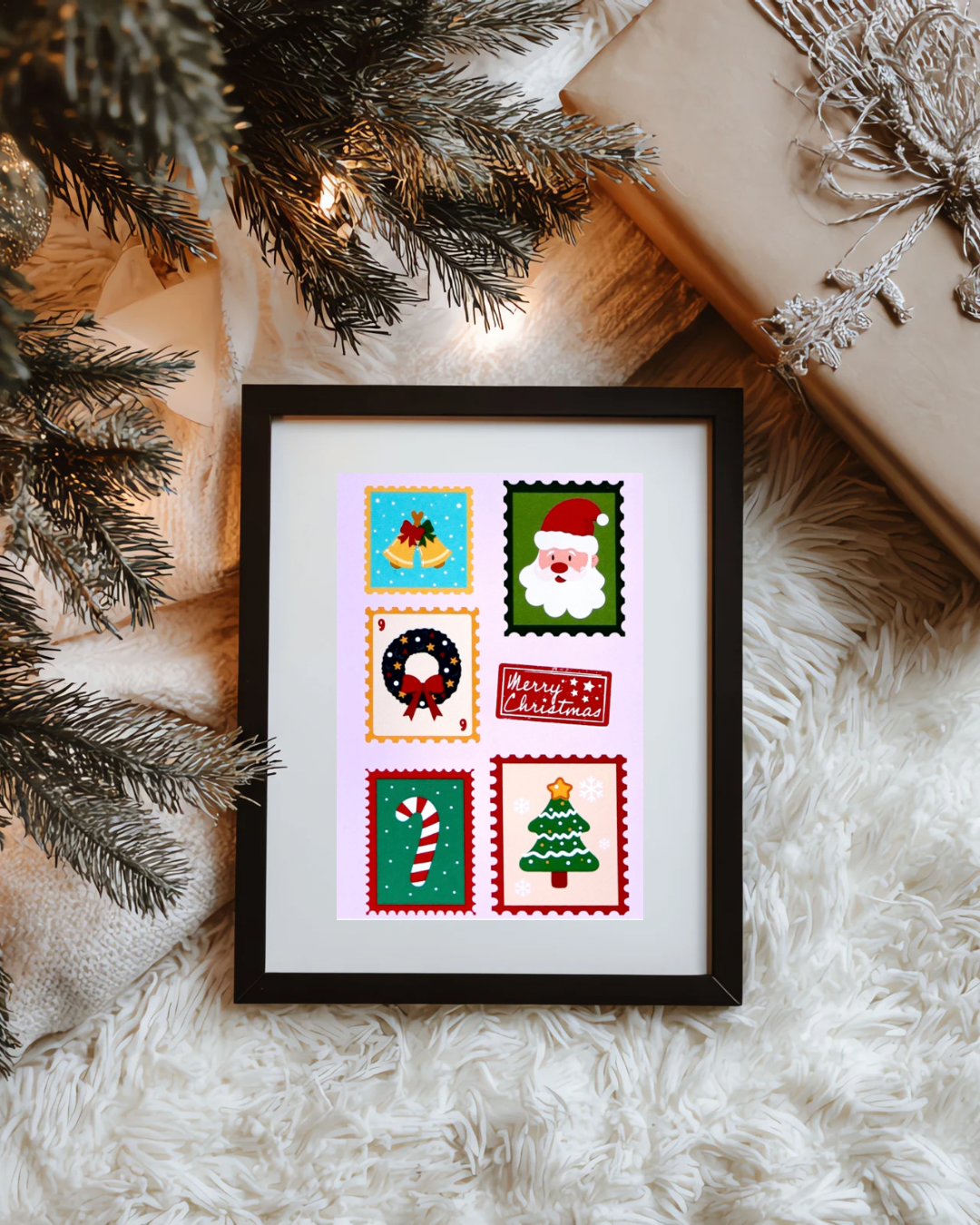 Christmas Stamps Art Print – Festive Postal-Inspired Holiday Decor | A4 / A5 / A6 🎄