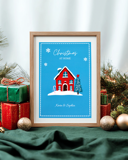 Personalised Christmas Home Print – Custom Family Christmas Art – Holiday House Illustration – A4 / A5 / A6