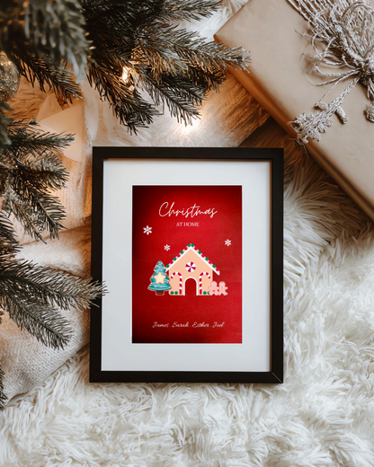 Personalised Gingerbread Christmas Print – Custom Family Names | Festive Wall Art (A4 / A5 / A6)