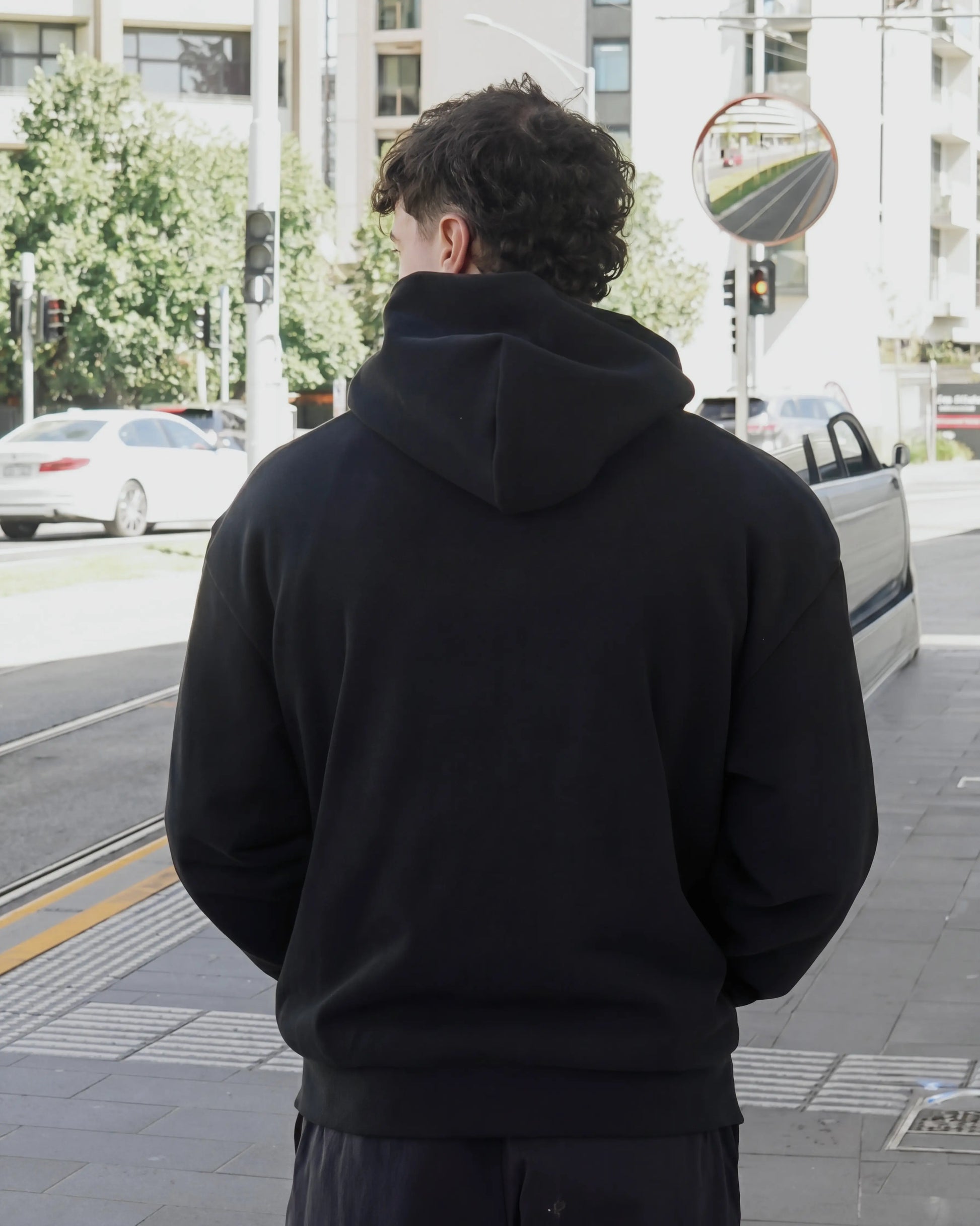 Men’s oversized boxy black hoodie — 380GSM heavyweight fleece, oversized fit