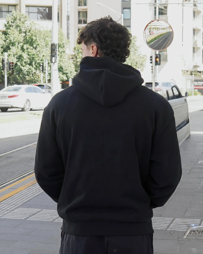 Men’s oversized boxy black hoodie — 380GSM heavyweight fleece, oversized fit