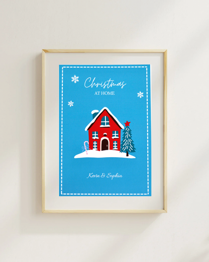 Personalised Christmas Home Print – Custom Family Christmas Art – Holiday House Illustration – A4 / A5 / A6