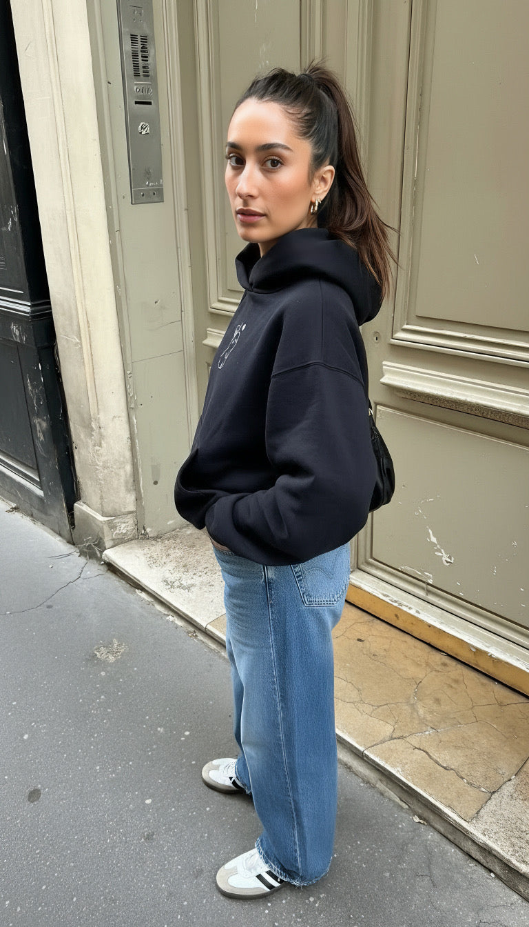 Heavyweight Premium Boxy Bunny Hoodie - Black