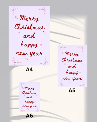 Pink Merry Christmas and Happy New Year Print – Festive Holiday Art, A4/A5/A6