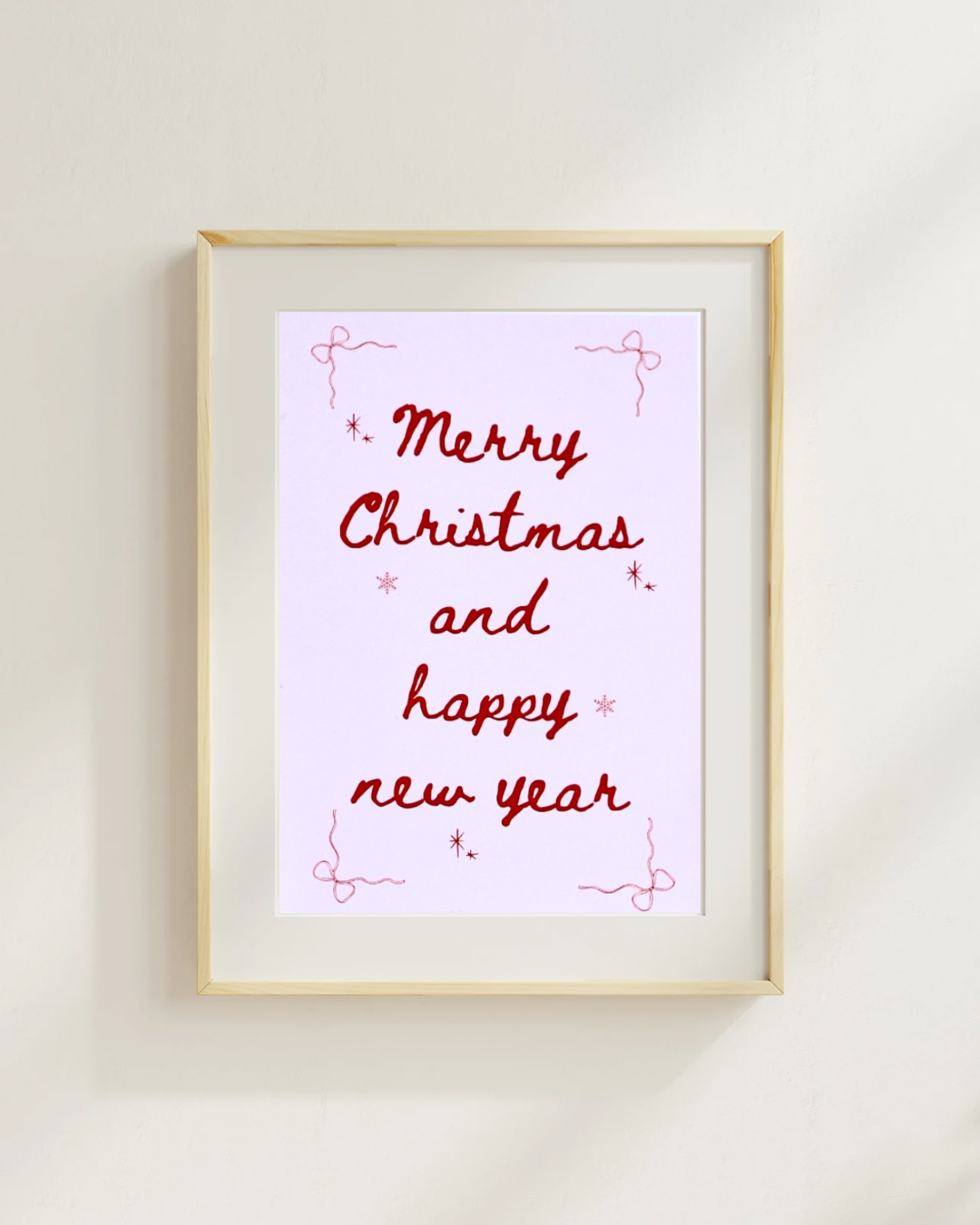 Pink Merry Christmas and Happy New Year Print – Festive Holiday Art, A4/A5/A6