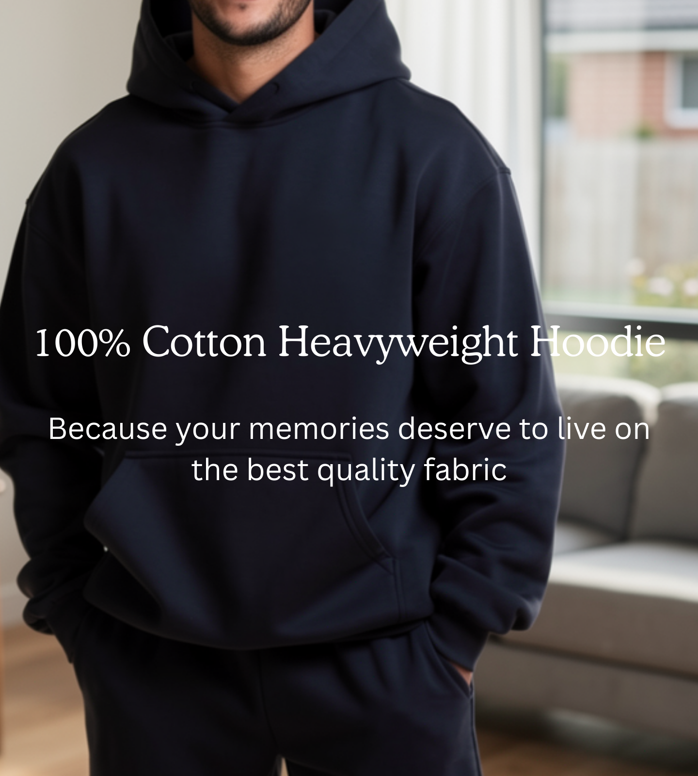 Custom couple embroidered hoodie Australia, navy 380GSM cotton hoodie with couple portrait, Faverit Melbourne