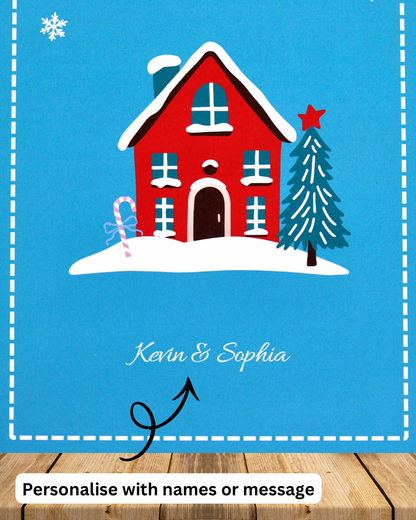 Personalised Christmas Home Print – Custom Family Christmas Art – Holiday House Illustration – A4 / A5 / A6