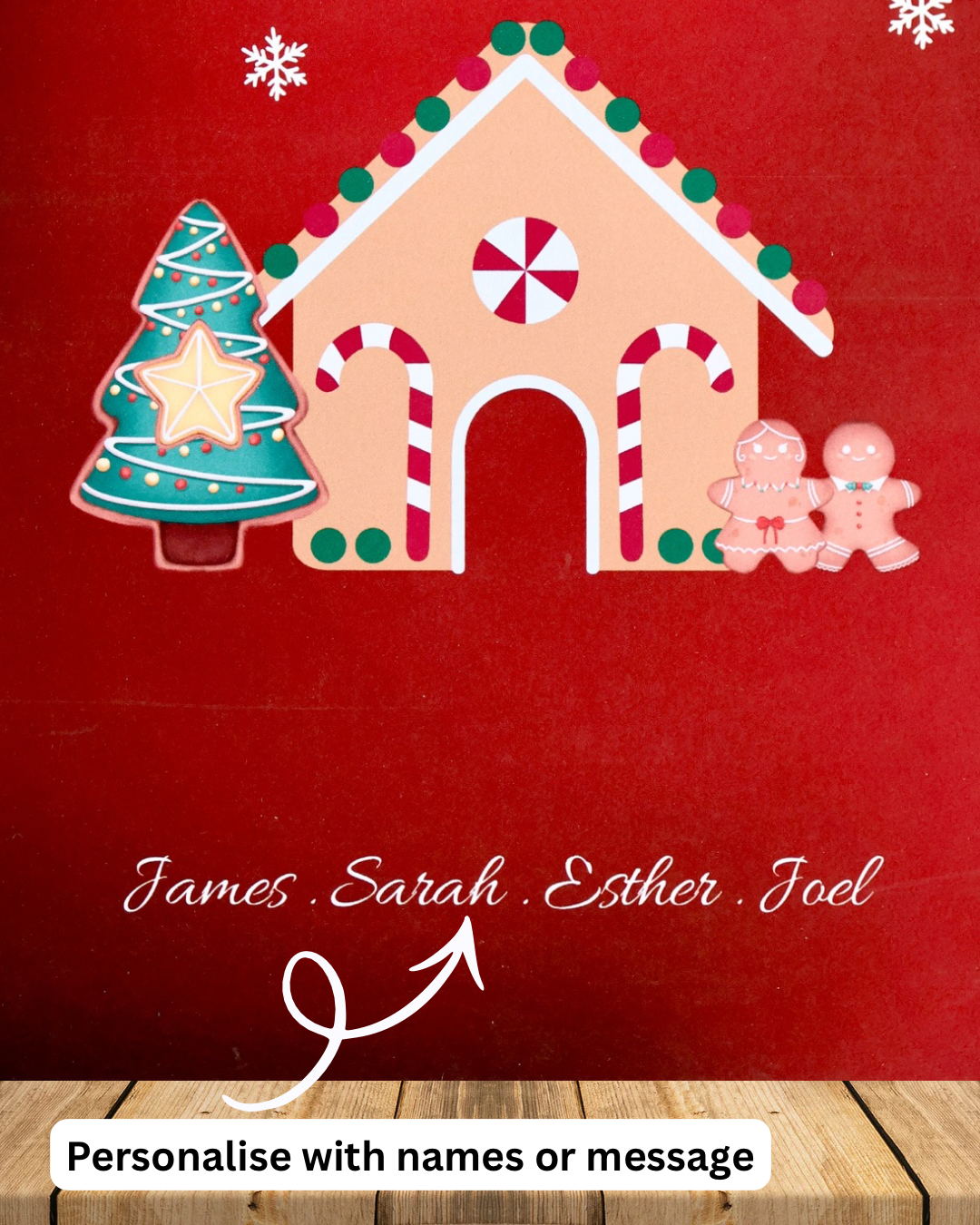 Personalised Gingerbread Christmas Print – Custom Family Names | Festive Wall Art (A4 / A5 / A6)