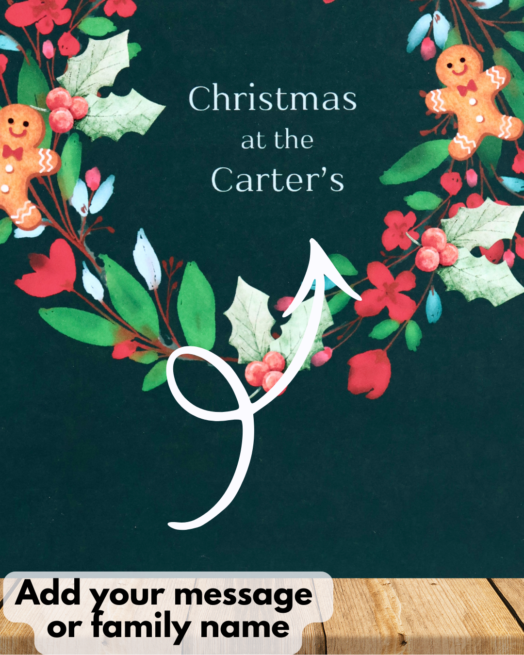 Personalised Christmas Wreath Print – Custom Family Name | Gingerbread Xmas Wall Art | A4 A5 A6