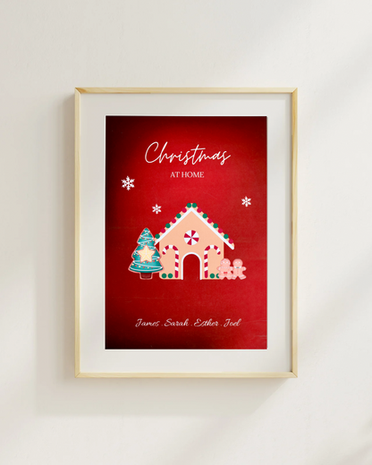 Personalised Gingerbread Christmas Print – Custom Family Names | Festive Wall Art (A4 / A5 / A6)