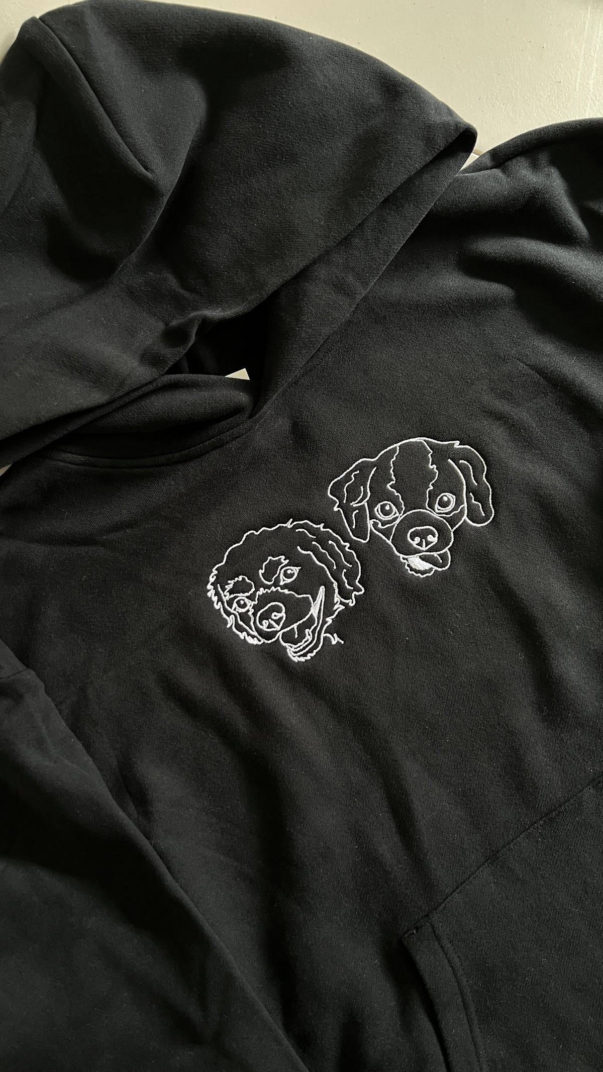 Dog lovers hoodie with pet embroidered on a heavyweight jumper, made in Melbourne Australia 