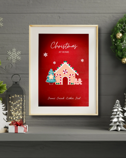 Personalised Gingerbread Christmas Print – Custom Family Names | Festive Wall Art (A4 / A5 / A6)
