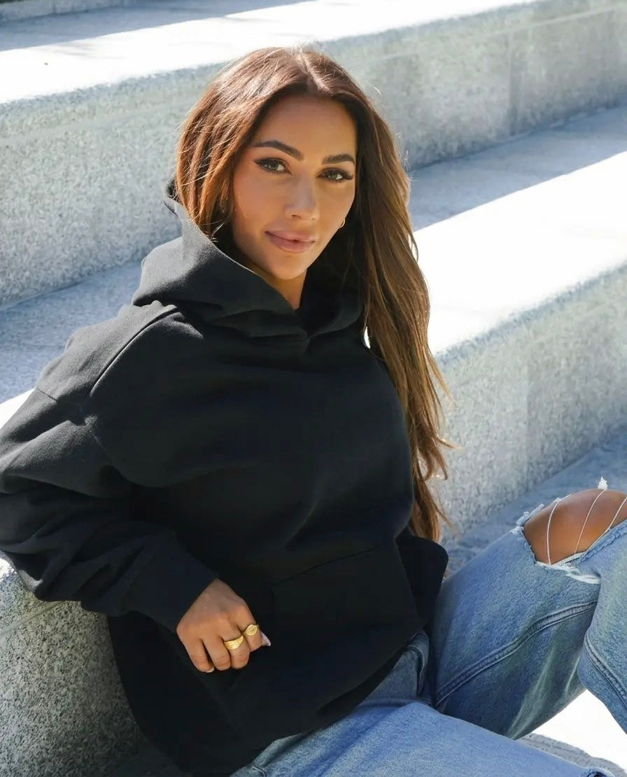 Women's oversized black boxy fleece hoodie Australia — heavyweight 380GSM cotton unisex