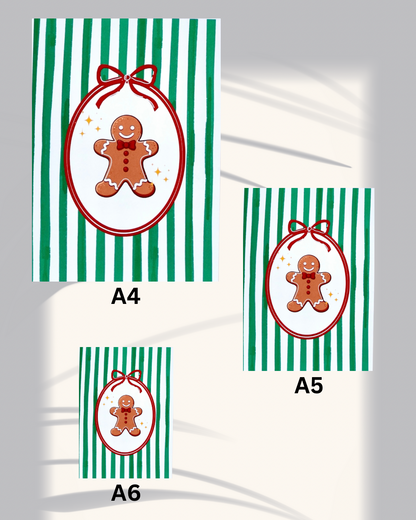 Green & White Stripes Gingerbread Christmas Print – A6 / A5 / A4
