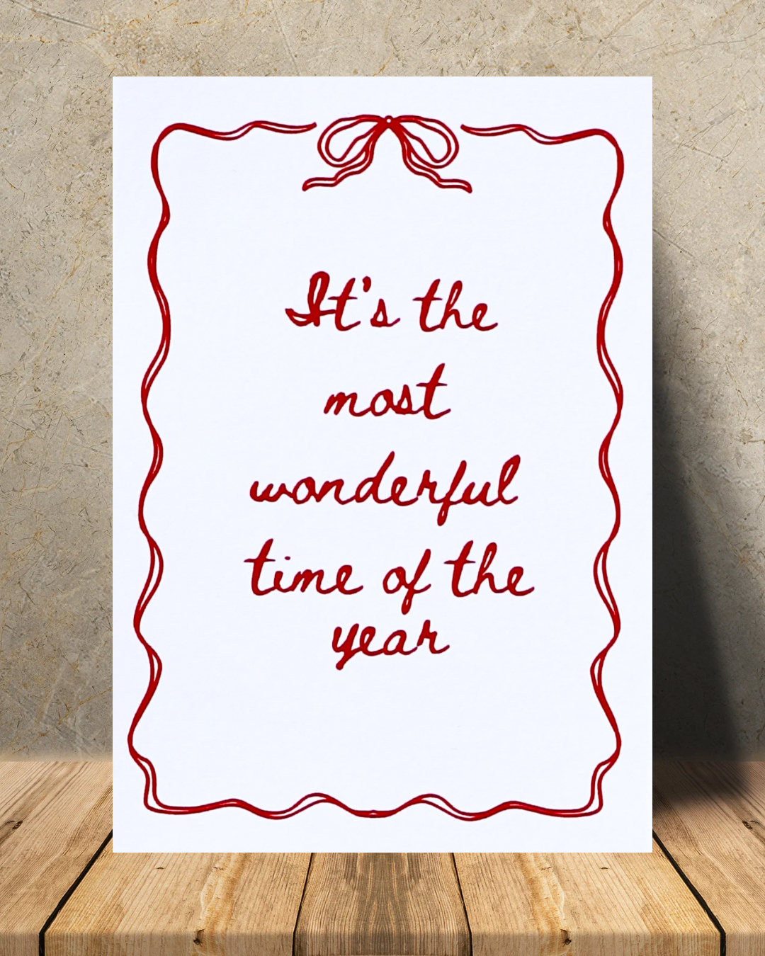Christmas Print – “It’s the Most Wonderful Time of the Year” | Festive Bow Art | Holiday Wall Decor