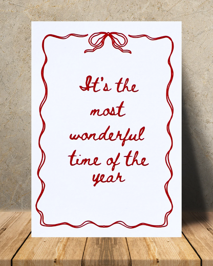 Christmas Print – “It’s the Most Wonderful Time of the Year” | Festive Bow Art | Holiday Wall Decor