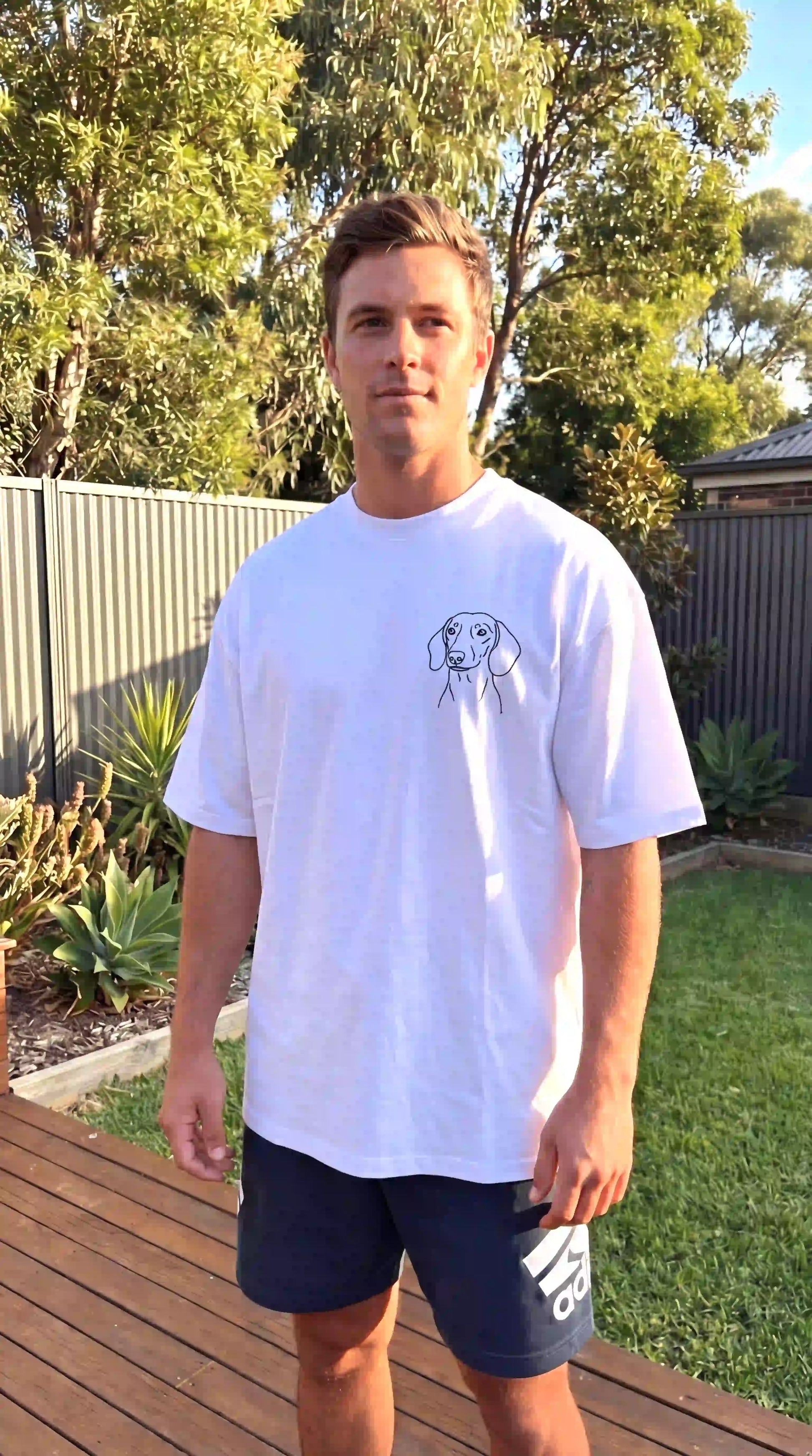 Custom dog tshirt Australia black — embroidered pet portrait on 275GSM combed cotton oversized tee