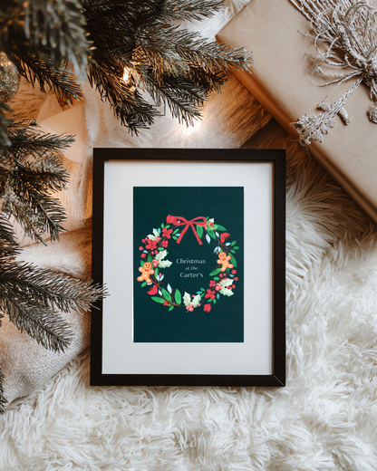 Personalised Christmas Wreath Print – Custom Family Name | Gingerbread Xmas Wall Art | A4 A5 A6