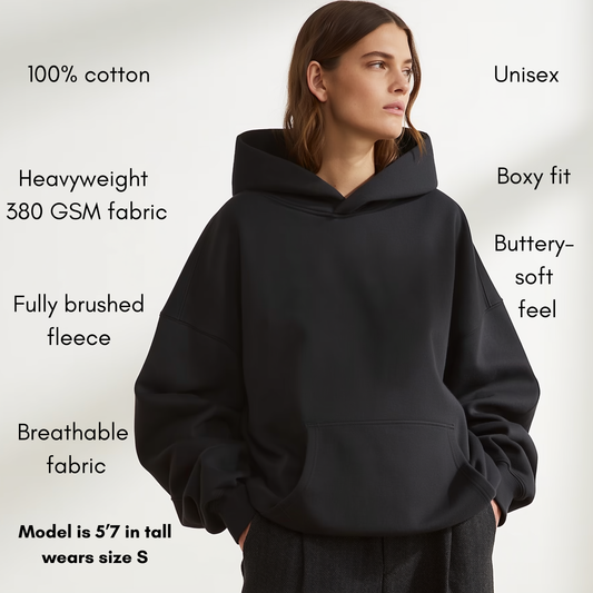 Heavyweight Premium Boxy Black Fleece Hoodie