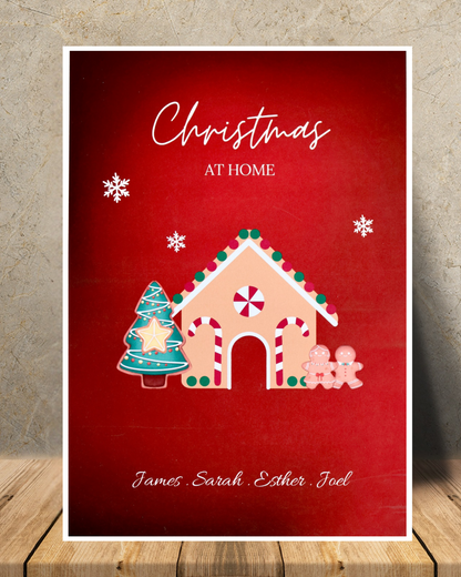 Personalised Gingerbread Christmas Print – Custom Family Names | Festive Wall Art (A4 / A5 / A6)