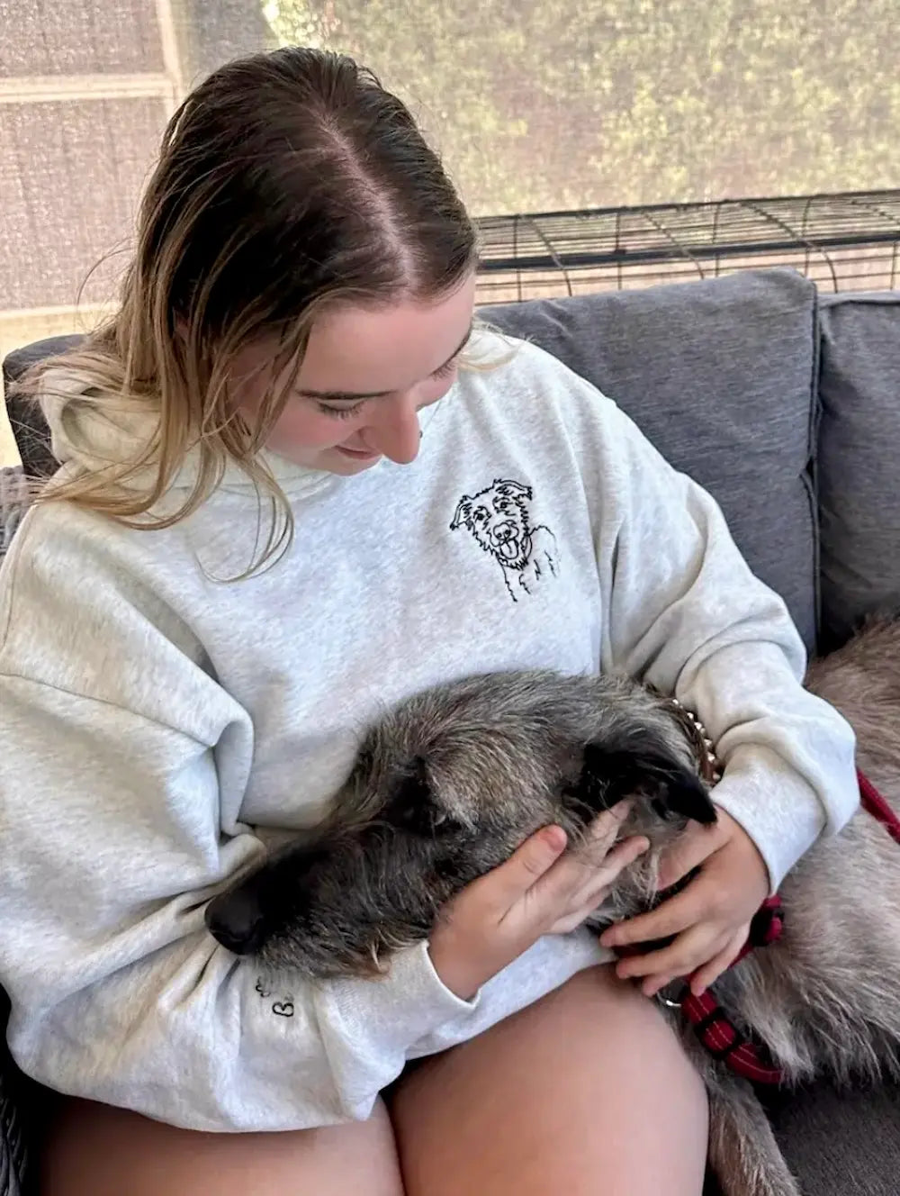 Personalised pet portrait hoodie Australia — custom dog embroidered on 380GSM premium cotton hoodie, made in Melbourne