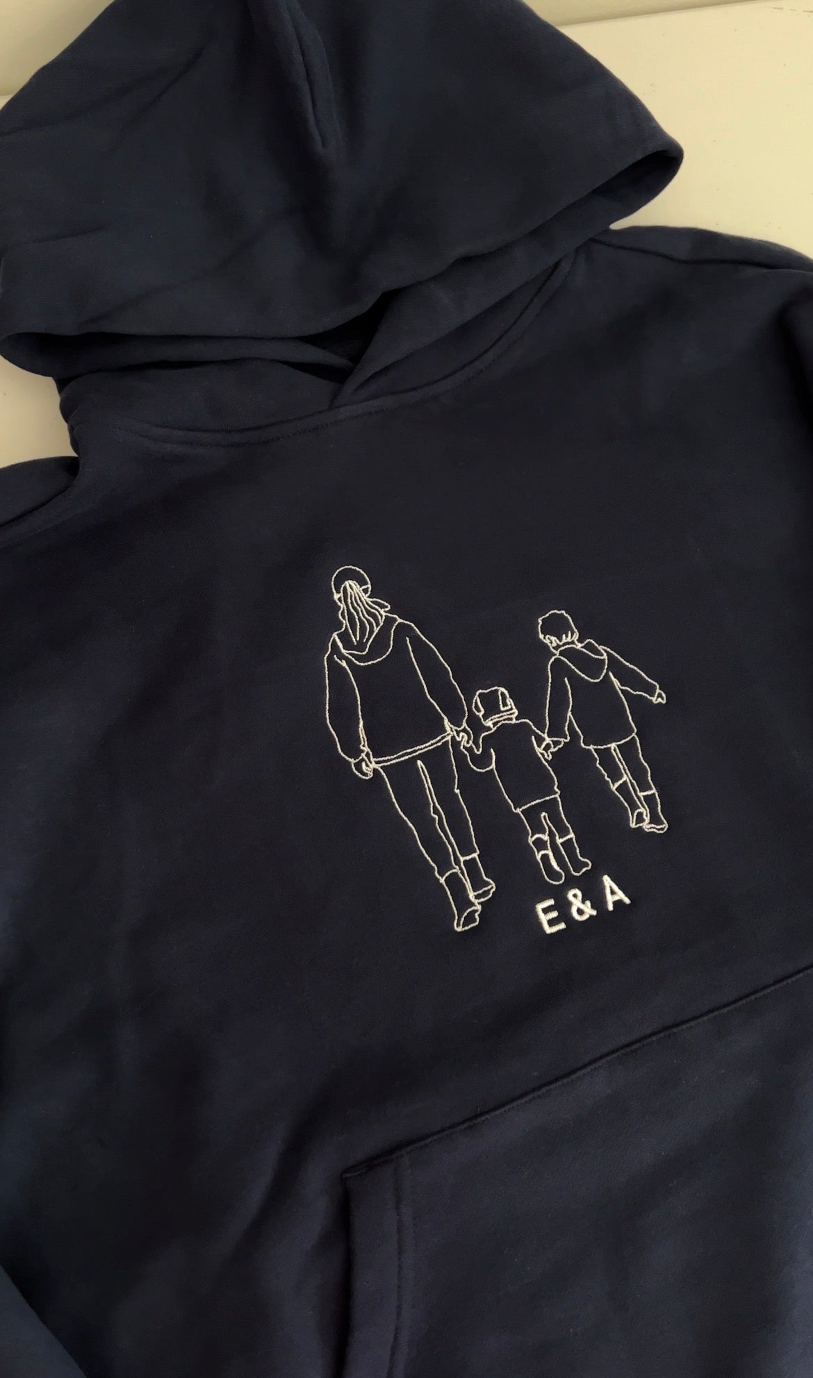 Mother’s day gift with photo of a mom with kids embroidered on a heavyweight hoodie navy